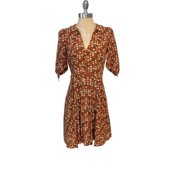 Anthropologie Edme & Esyllte Patterned Cotton short sleeve Dress size 0 - Picture 1 of 5